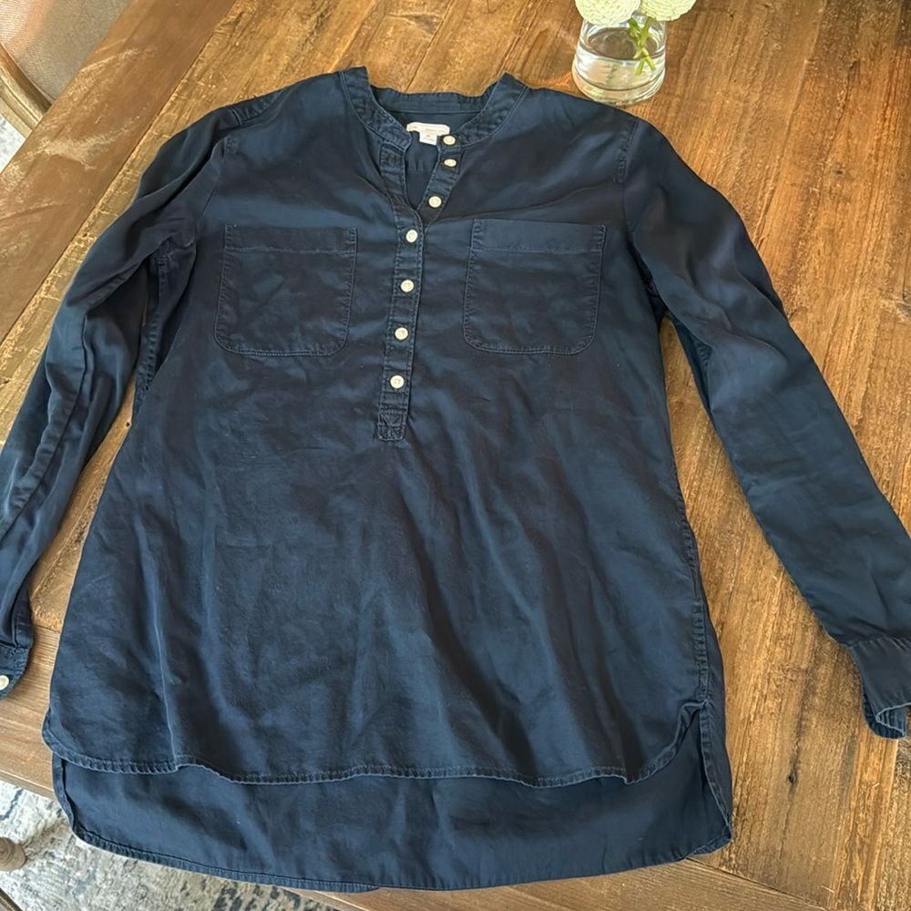 Gap Navy Tunic Top XS Lightweight Utility Blouse Long Sleeve Casual Minimalist - Picture 6 of 6